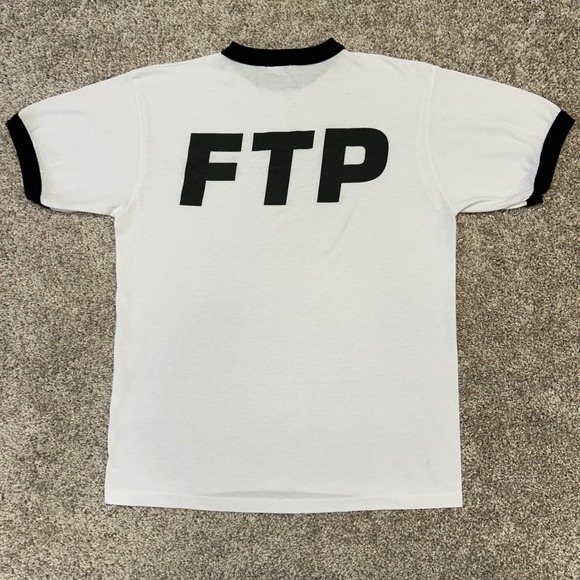 FTP Ringer Tshirt Size Medium White Black Logo Made In USA Logo - Picture 2 of 9